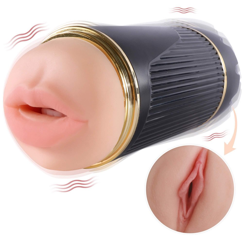 Lonely - double-ended, battery-operated, mouth and pussy masturbator (natural black)