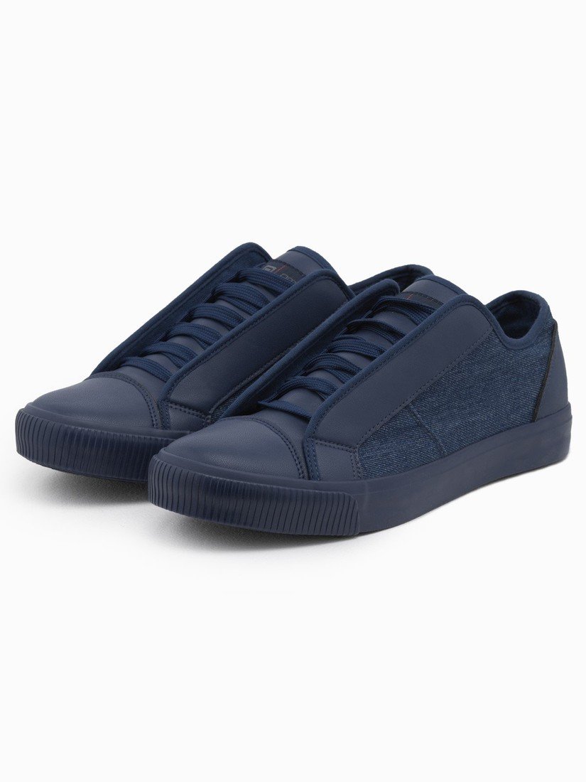 Ombre Men's short sneakers in combined materials - navy blue OM-FOSL