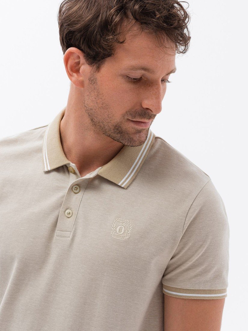 Ombre Men's melange polo shirt with contrast collar