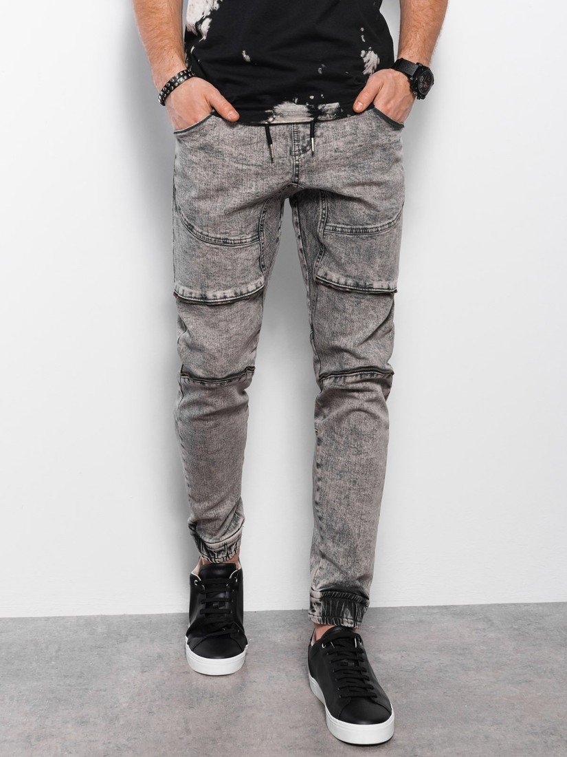 Ombre Men's marbled JOGGERS pants with decorative stitching - gray