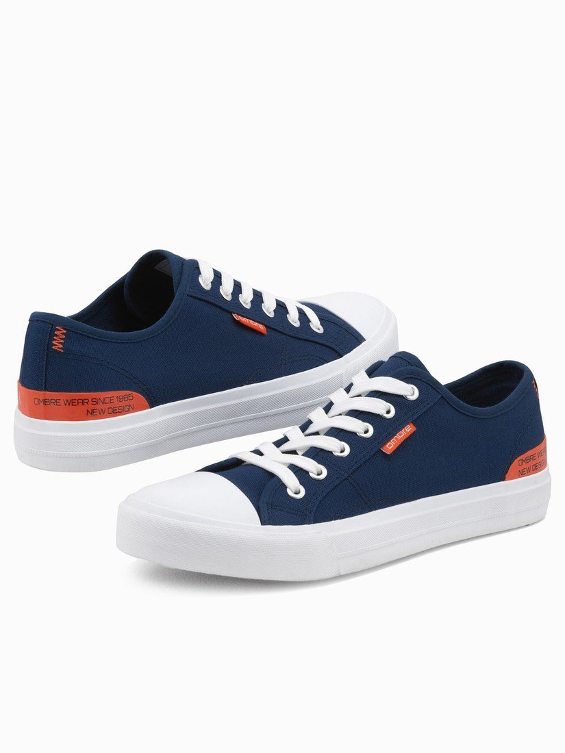 Ombre Men's short sneakers with contrasting inserts - navy blue