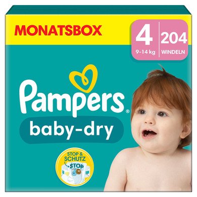 Pampers Plenky Baby-Dry, velikost 4, 9-14 kg, měsíční balení (1 x 204 plenek)