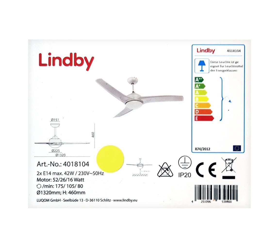 Lindby Lindby - Stropní látor EMANUEL 2xE14/42W/230V + dálkové ovládání