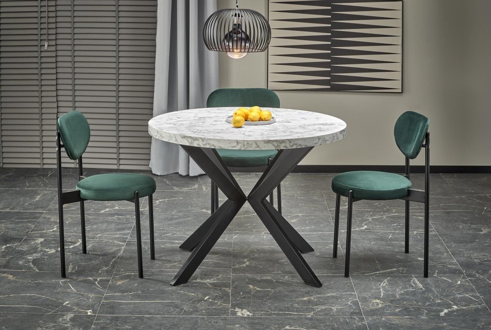 Jídelní kulatý rozkládací stůl PERONI – 100x100x75 (+150), dekor bílý mramor, černá