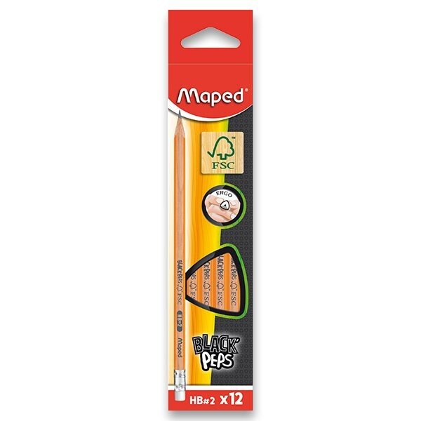 Grafitová tužka MAPED Black'Peps HB s pryží - balení 12 ks
