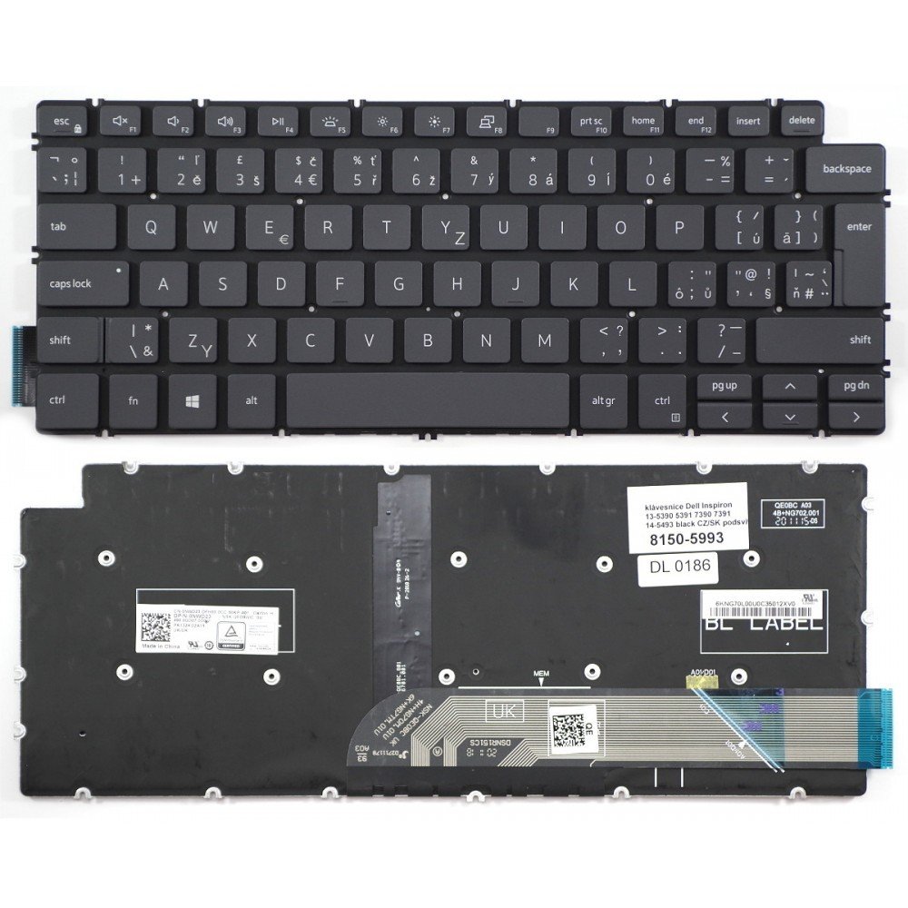 česká klávesnice Dell Inspiron 13 5390 5391 7390 7391, 14 5493 černá CZ/SK podsvit