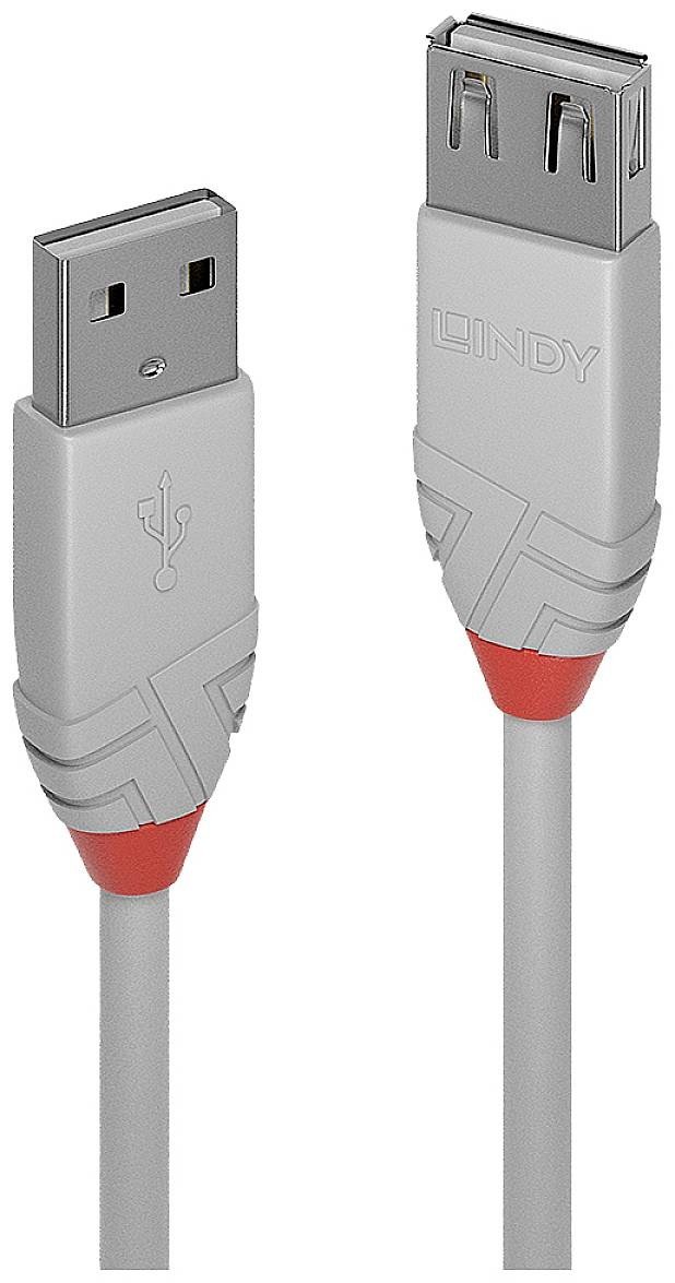 LINDY USB kabel USB 2.0 USB-A zástrčka, USB-A zásuvka 3.00 m šedá  36714