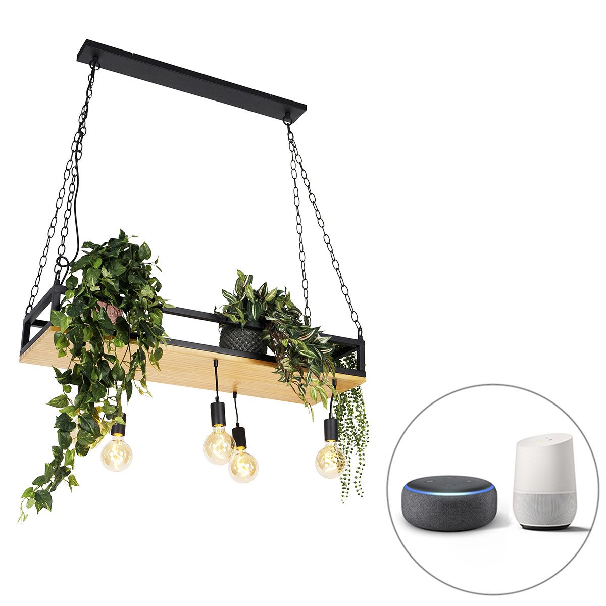 Chytrá závěsná lampa černá s dřevěným vč.5 Wifi G95 - Police