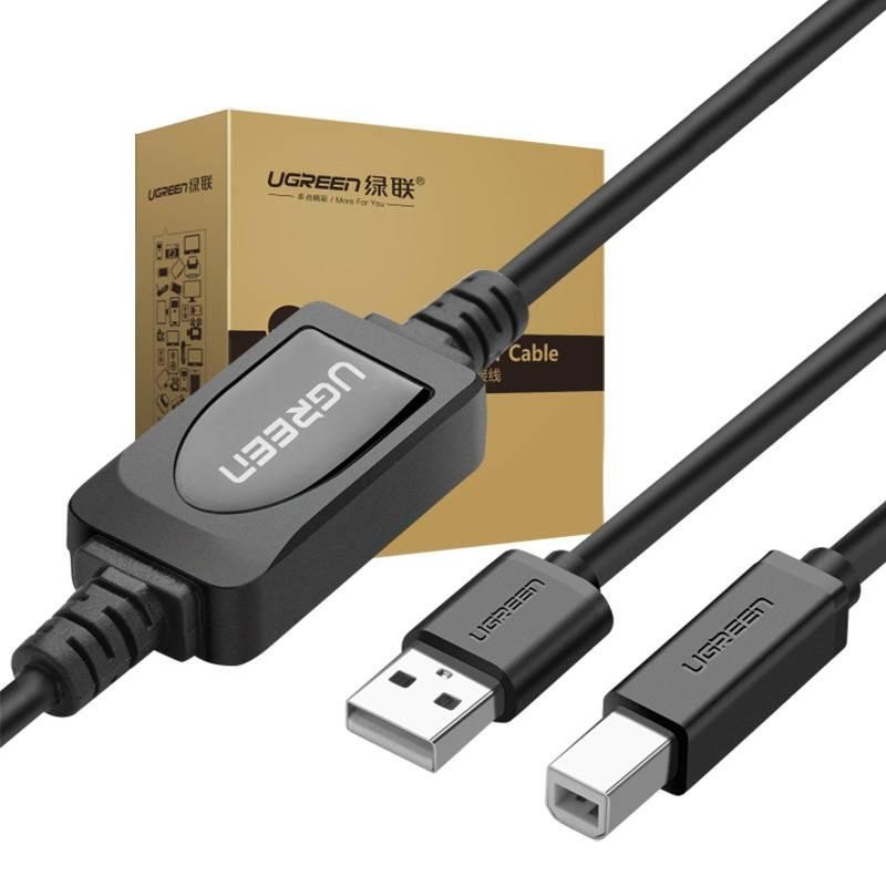UGREEN US122 aktivní kabel k tiskárně USB 2.0 A-B, 15 m (černý)