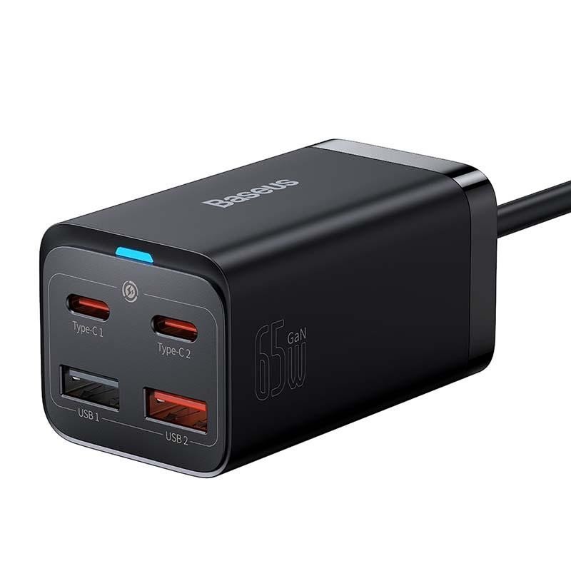 Síťová nabíječka Baseus GaN3 Pro, 2x USB-C, 2x USB, 65W (černá)