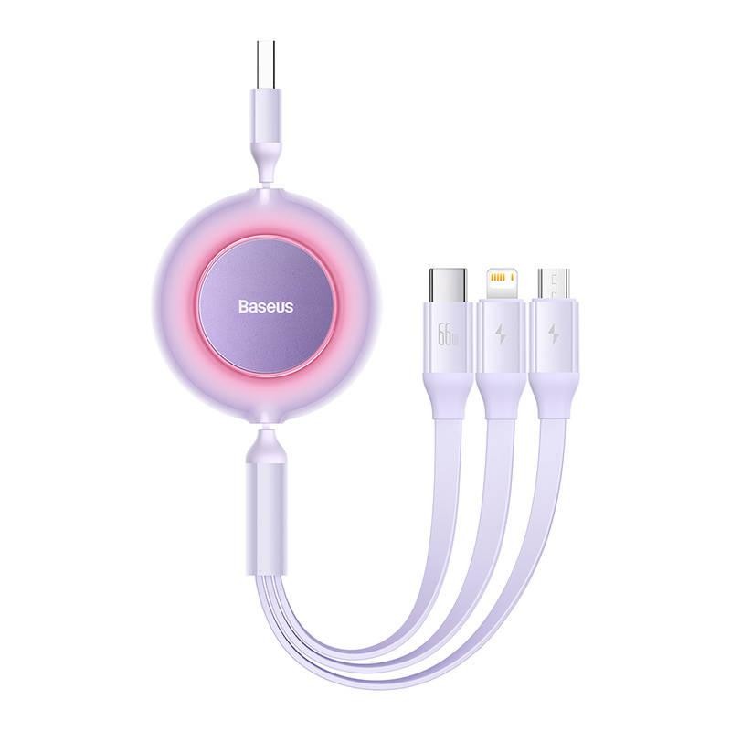 Kabel USB 3 v 1 Baseus Bright Mirror 3, micro USB / Lightning / USB-C, 66W / 2A, 1,1 m (fialový)