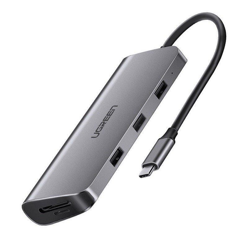 Rozbočovač 9v1 UGREEN USB-C na HDMI 4K, 3x USB 3.0, Type-C PD, RJ45, SD, Micro SD, VGA (šedý)