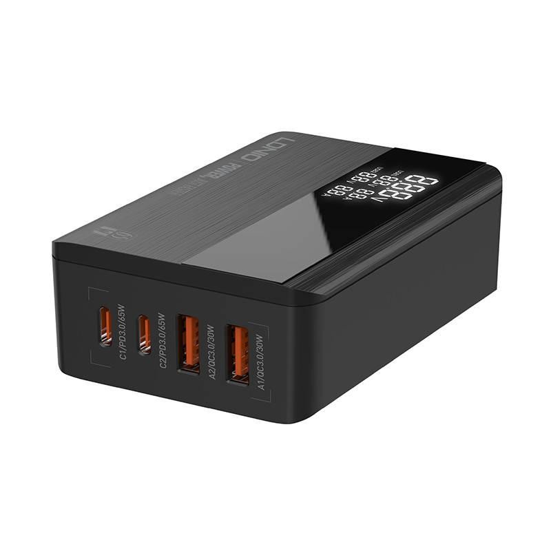 Síťová nabíječka LDNIO A4808Q, 2x USB + 2x USB-C, 65W (černá)