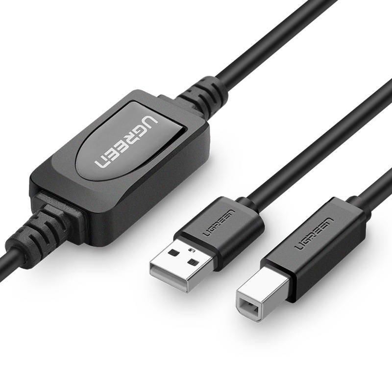 UGREEN US122 aktivní kabel k tiskárně USB 2.0 A-B, 10 m (černý)