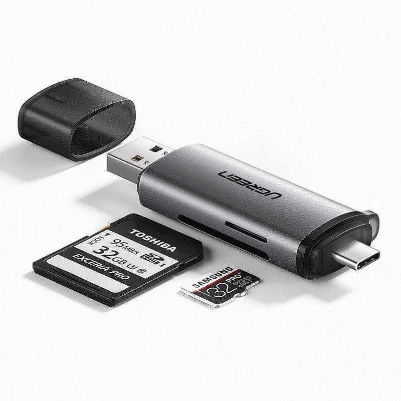 Adaptér USB + USB-C UGREEN Čtečka karet SD + microSD (šedá)