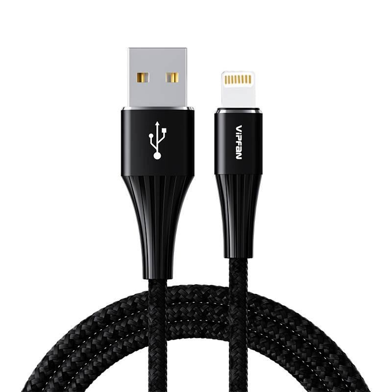 Kabel USB-Lightning Vipfan A01, 3A, 1,2 m, opletený (černý).