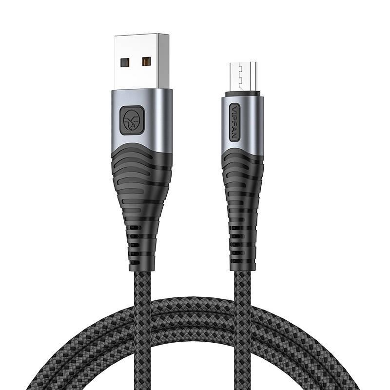 Kabel USB-Micro USB Vipfan X10, 3A, 1,2 m, opletený (černý)