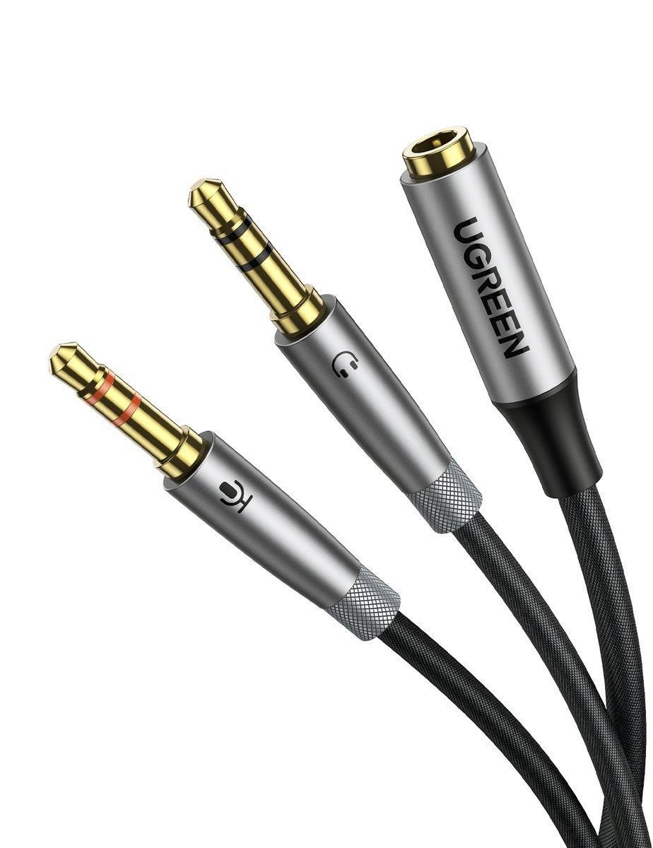 UGREEN AV193 Audio rozbočovač AUX sluchátka + mikrofon na 3,5mm mini jack kabel (šedý)