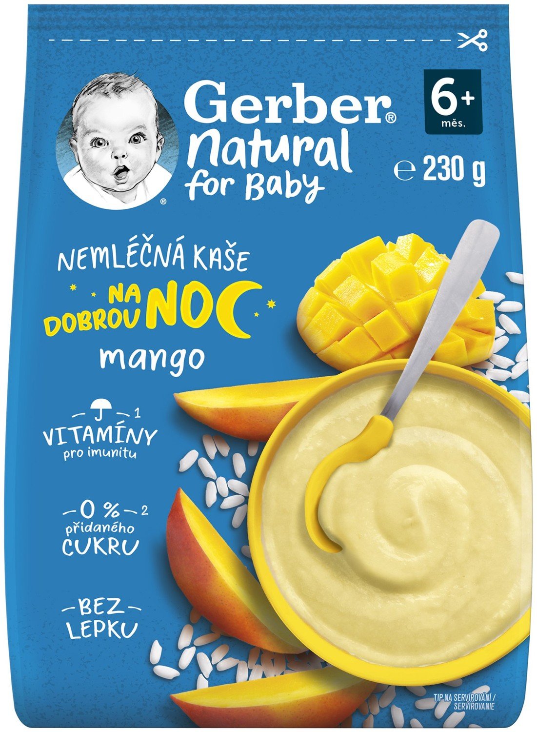 Gerber Natural nemléčná kaše mango Dobrou noc 230 g