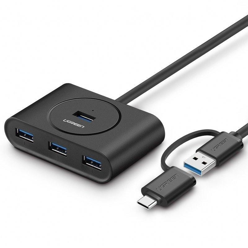 USB 3.0 + USB-C 3.1 UGREEN 4-portový HUB, OTG (černý)