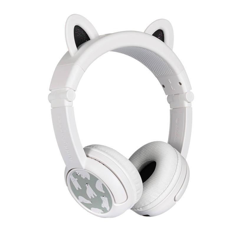 Bezdrátová sluchátka BuddyPhones Play Ears Plus panda pro děti (bílá)