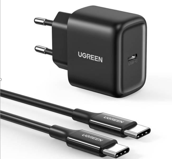 Síťová nabíječka UGREEN CD250, 25 W, USB-C (černá) + kabel USB-C na USB-C, 2 m (černý)