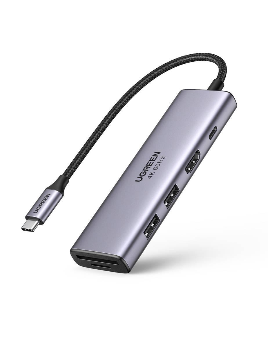 Adaptér 5v1 UGREEN CM511, rozbočovač USB-C na 2x USB,HDMI, USB-C, TF/SD (šedý)