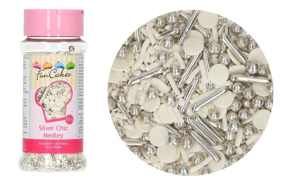 Bílo-stříbrné cukrové zdobení - 65 g - FunCakes