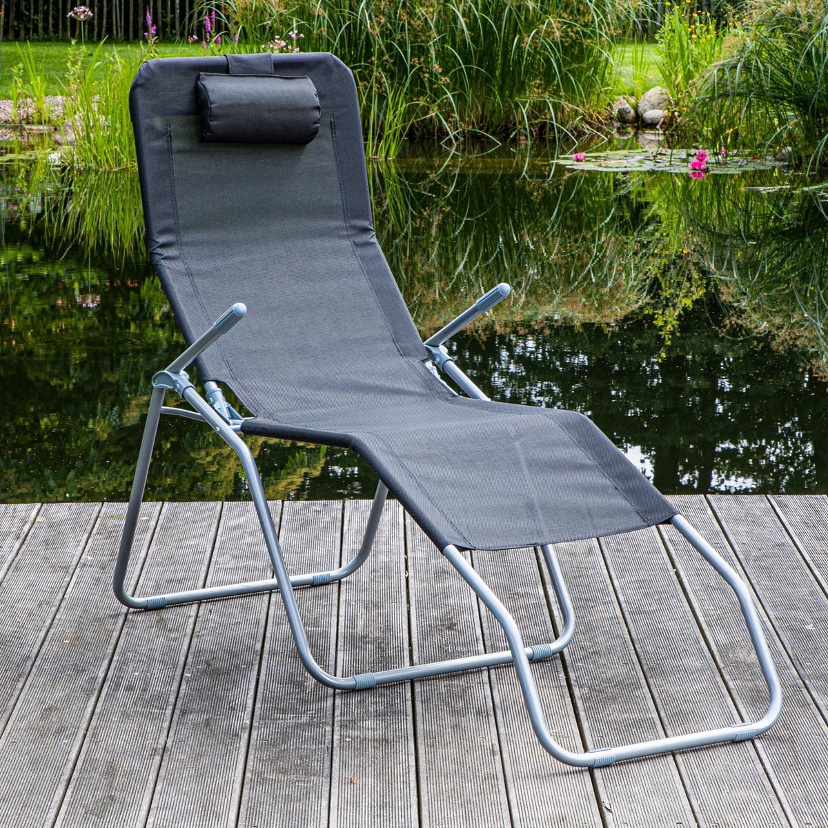 Kovové zahradní lehátko xxl, černé