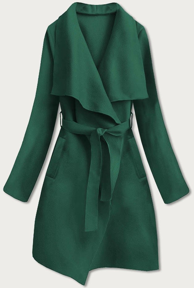 Lahvově zelený dámský minimalistický kabát (747ART) - ONE SIZE - zielony