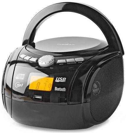 NEDIS CD přehrávač Boombox/ výkon 9 W/ napájení z baterie/ síťové napájení/ stereo/ BT/ FM/ USB/ černý