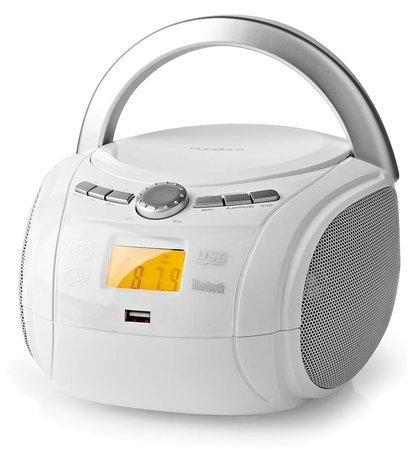 NEDIS CD přehrávač Boombox/ výkon 9 W/ napájení z baterie/ síťové napájení/ stereo/ BT/ FM/ USB/ bílý