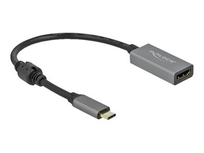 Delock - High Speed - video adaptér - USB-C s piny (male) do HDMI se zdířkami (female) - 20 cm - šedá, černá - aktivní