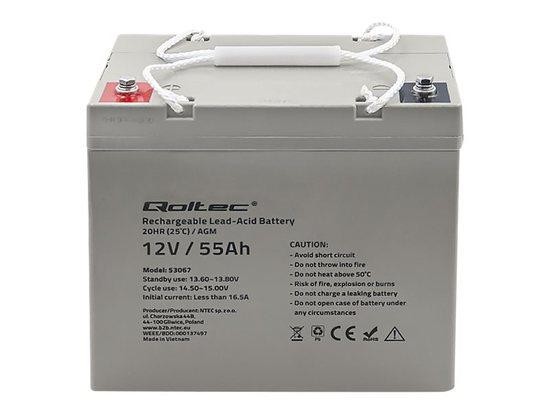 QOLTEC 53067 AGM battery 12V 55Ah max. 825A, 53067
