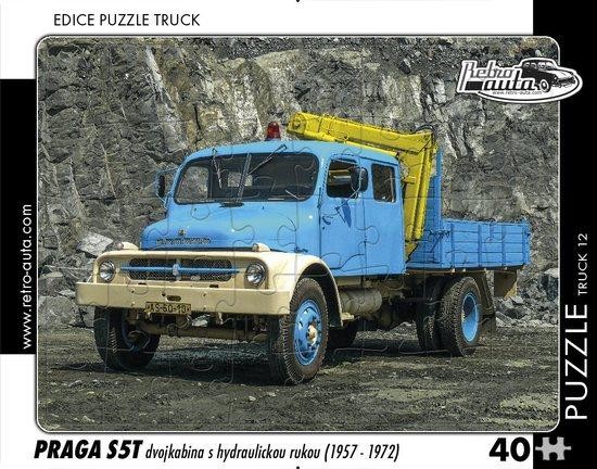 RETRO-AUTA Puzzle TRUCK č.12 Praga S5T dvojkabina s hydraulickou rukou (1957-1972) 40 dílků