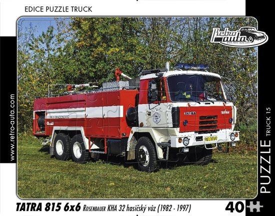 RETRO-AUTA Puzzle TRUCK č.15 Tatra 815 6x6 Rosenbauer KHA 32 hasičský vůz (1982-1997) 40 dílků