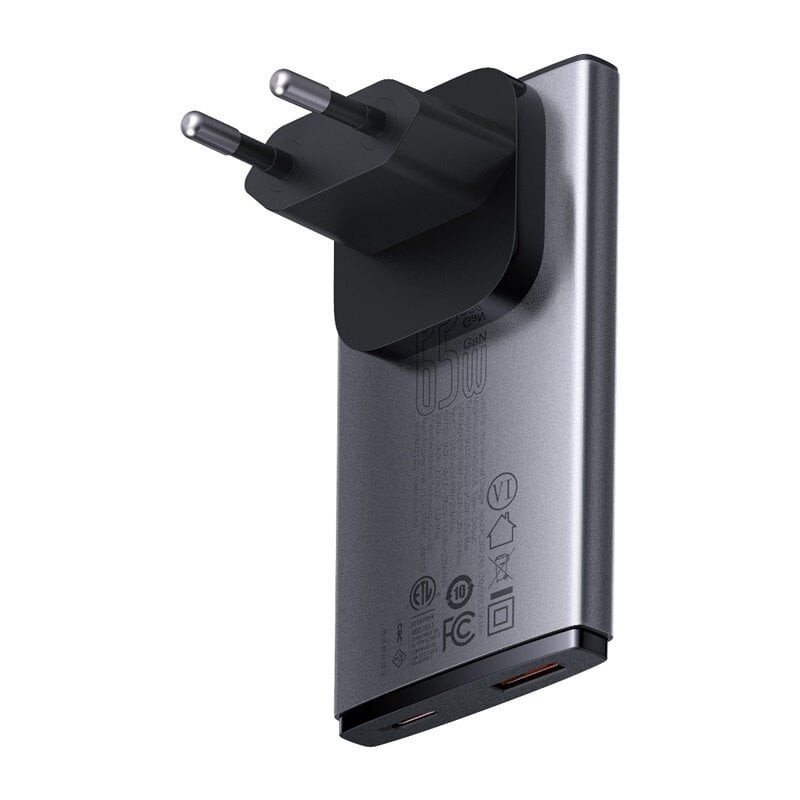 BASEUS Baseus GAN5 Pro Ultratenký rychlonabíjecí adaptér USB-C + USB-A 65W šedá, CCGP150113