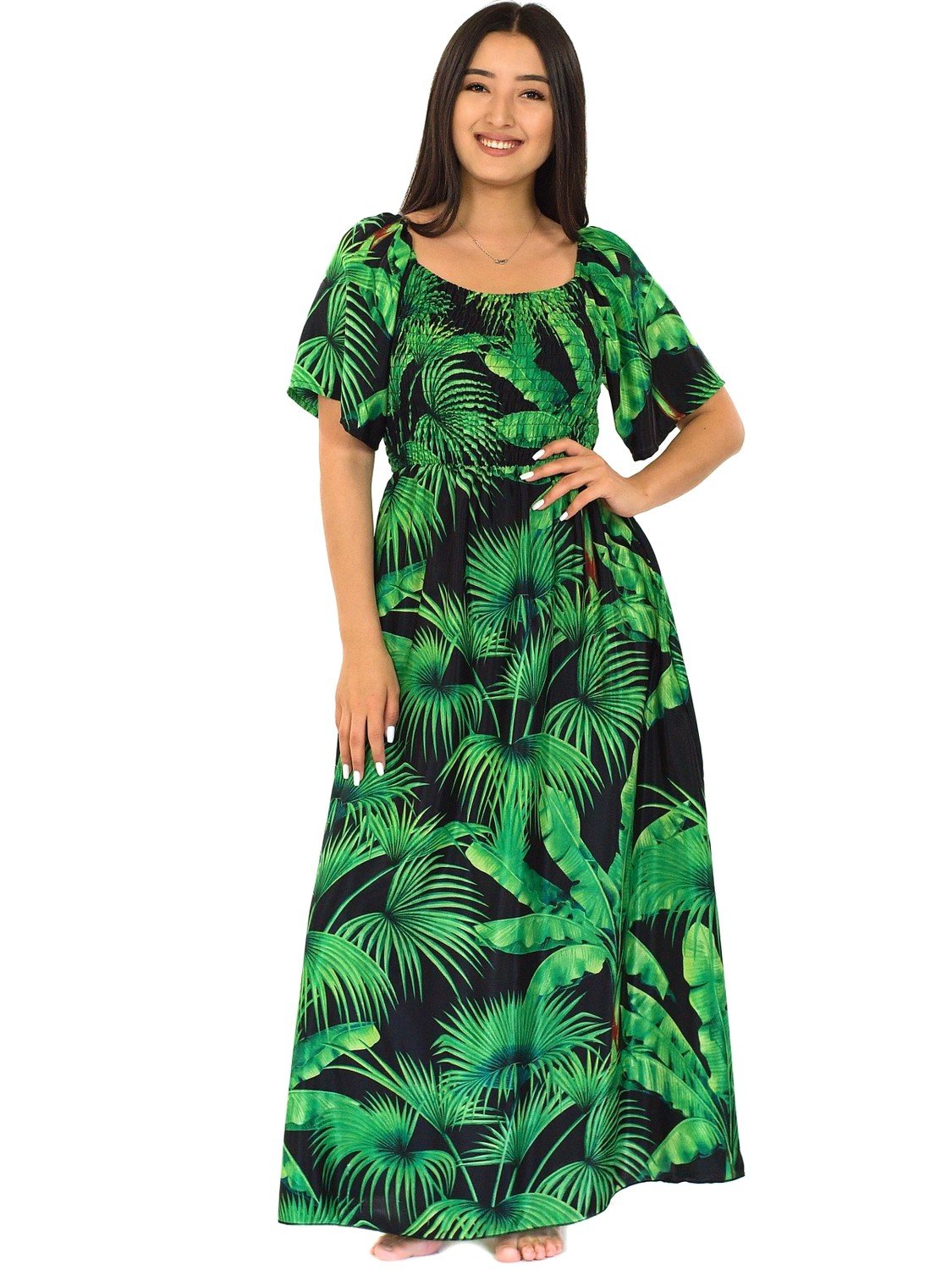 Himalife Dlouhé šaty s kapsami Jungle - černá se zelenou Velikost: S/M