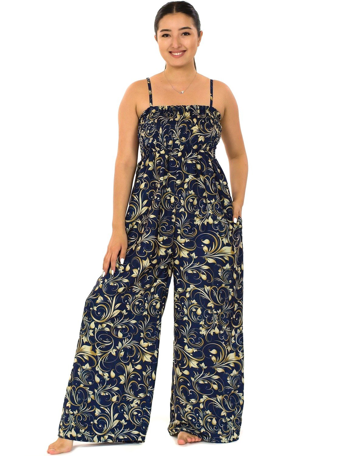 Himalife Kalhotový overal s kapsami Sultana - modrá se zlatou Velikost: S/M