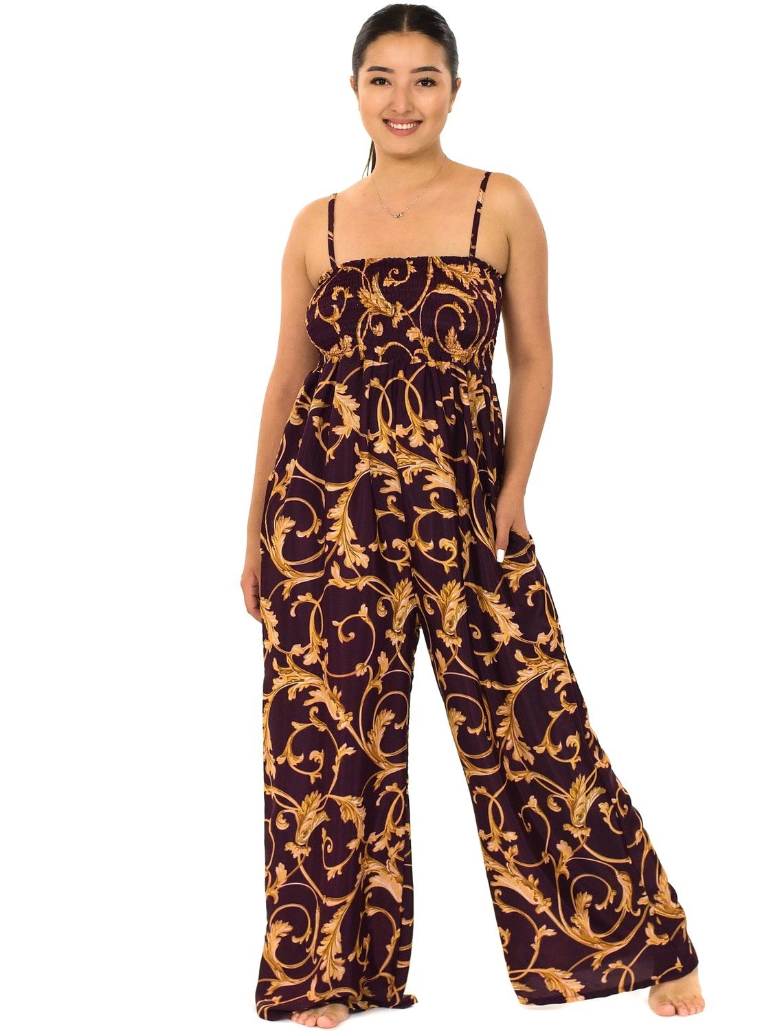 Himalife Kalhotový overal s kapsami Persia - vínová se zlatou Velikost: S/M