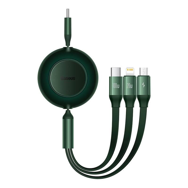 Kabel USB-C 3 v 1 Baseus Bright Mirror 4, micro USB / Lightning / USB-C, 100 W / 3,5 A, 1,1 m (zelený)