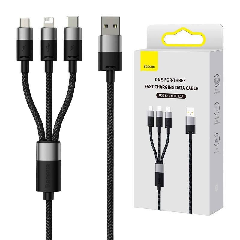 Kabel 3 v 1 Baseus StarSpeed USB, USB-C + micro USB + Lightning, 3,5 A, 1,2 m (černý)