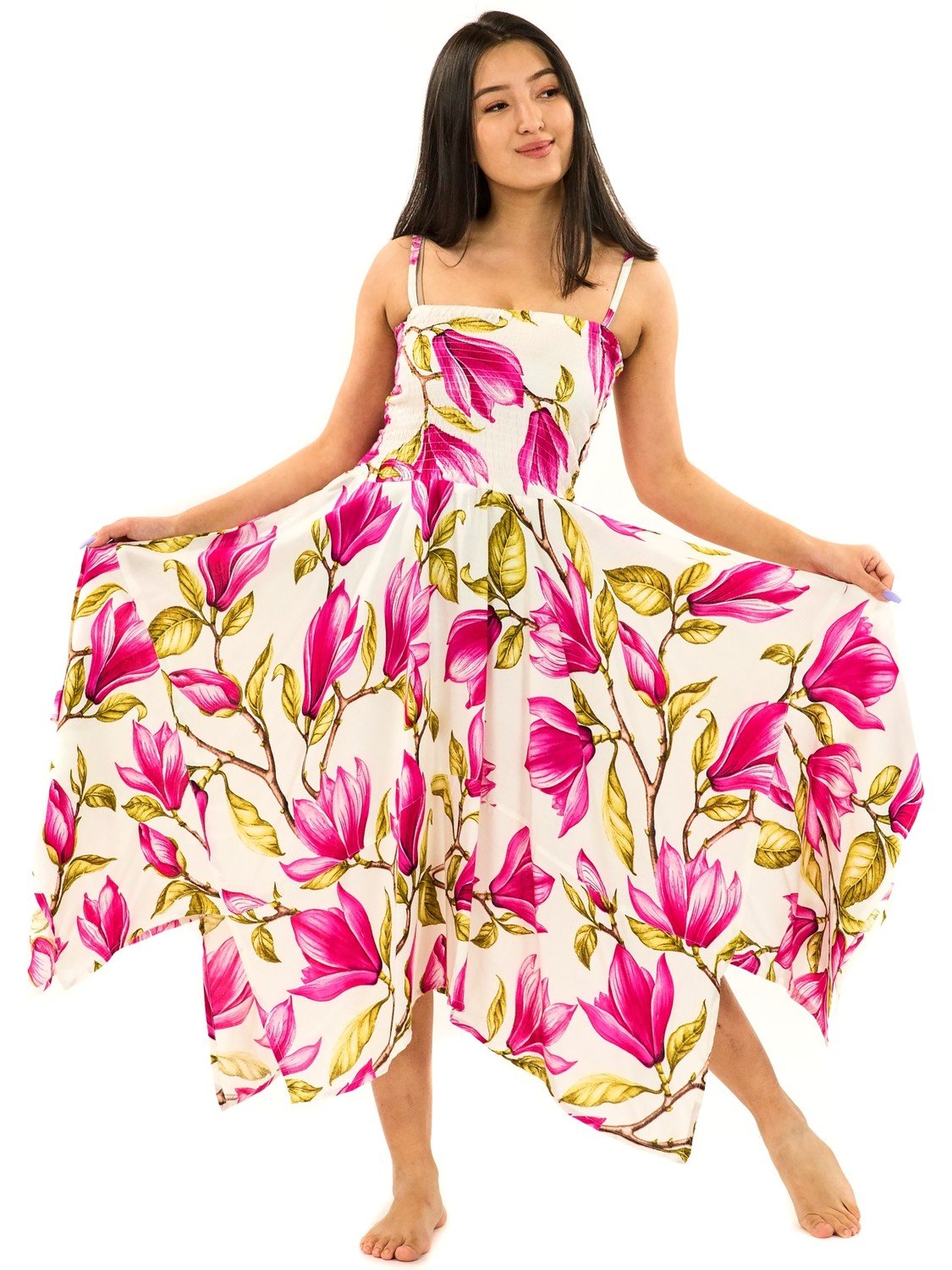 Himalife Šaty-sukně 2v1 Dawa Magnólie - bílá s růžovou Velikost: S/M