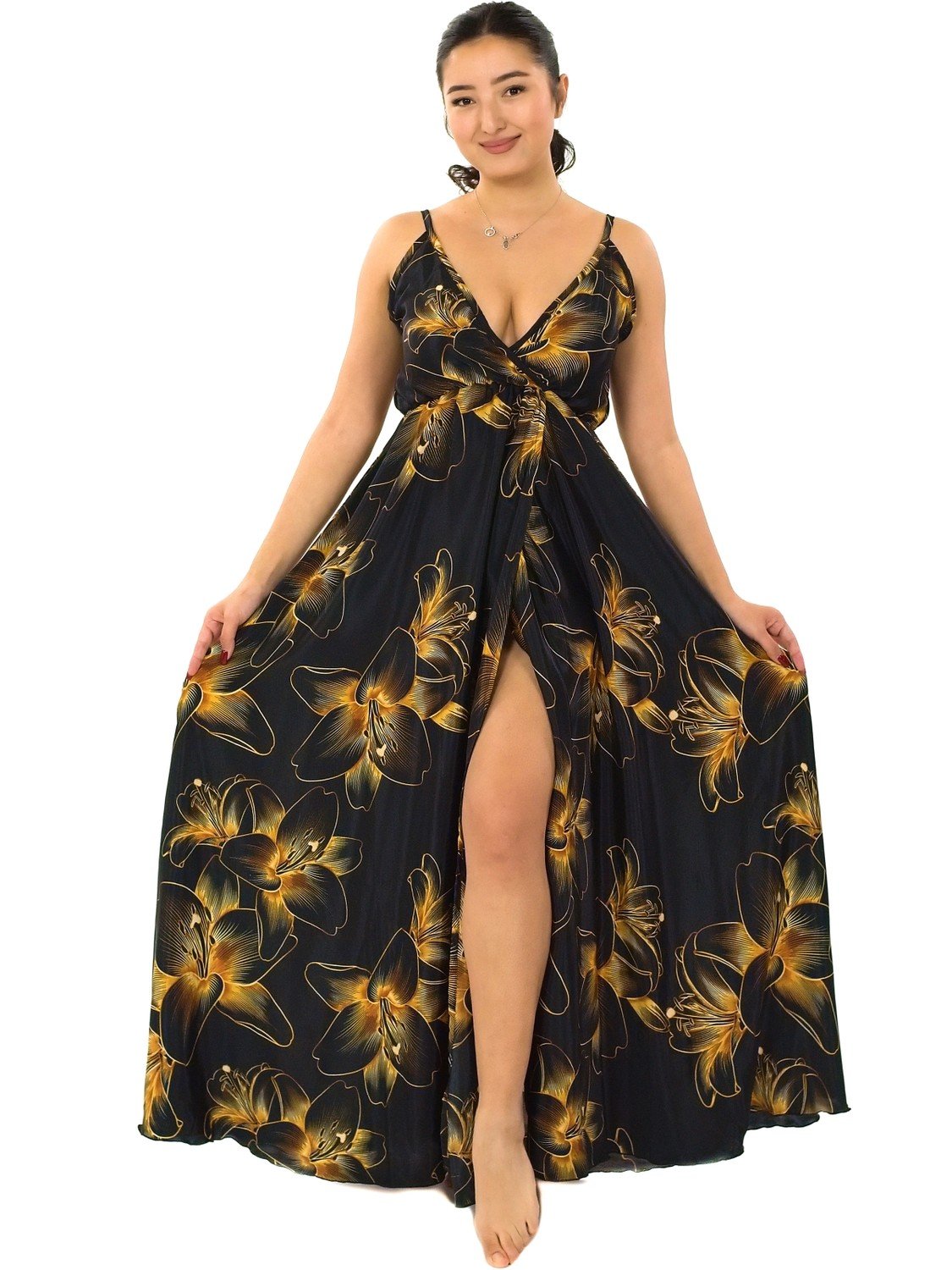 Himalife Dlouhé maxi šaty Lilie - černá se zlatou Velikost: S/M