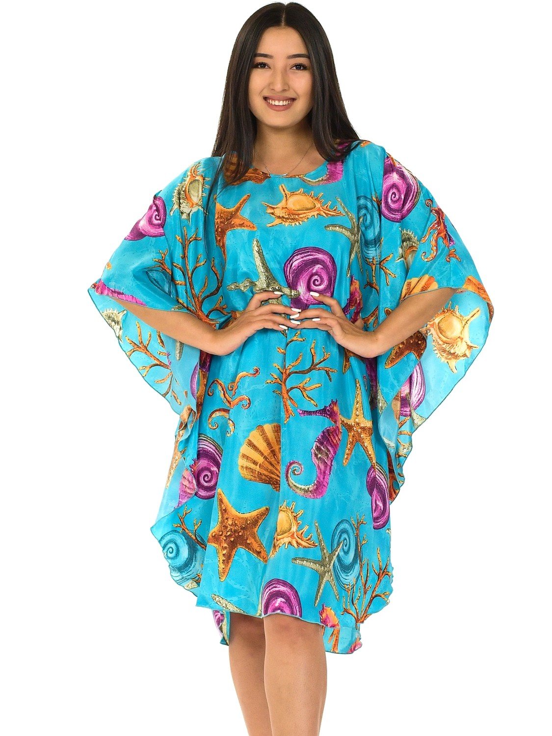 Himalife Kaftan Alanya - tyrkysová s barvami Velikost: XXL/4XL