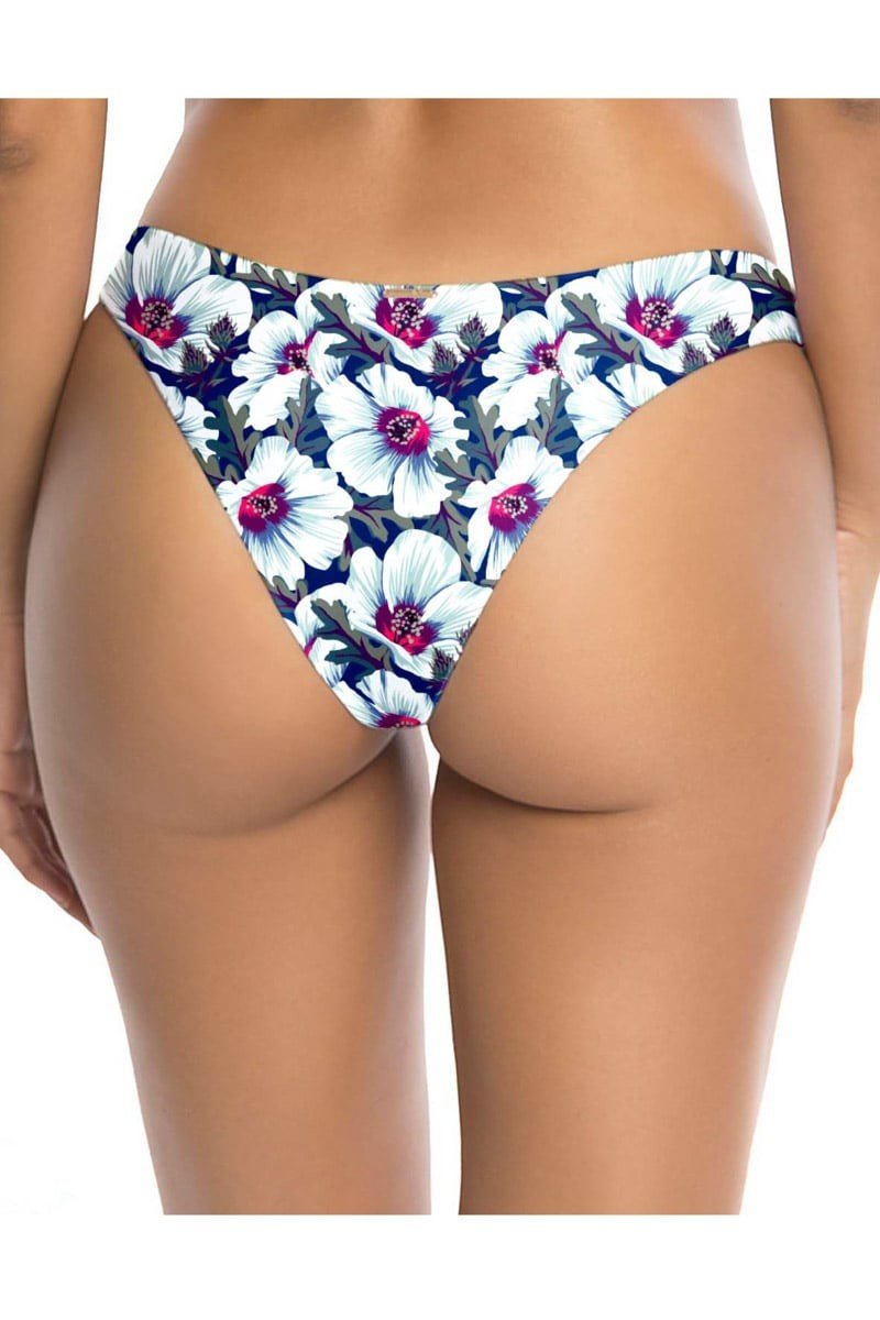 Modro-bílé květované plavkové kalhotky brazilského střihu Cheeky Brazilian Cut Bikini Hibiscus