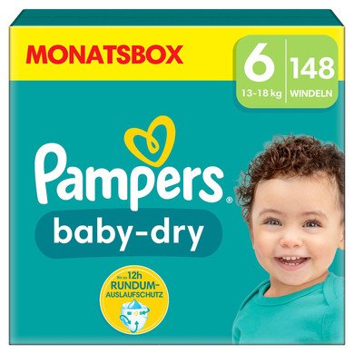 Pampers Plenky Baby-Dry, velikost 6, 13-18 kg, měsíční balení (1 x 148 plenek)