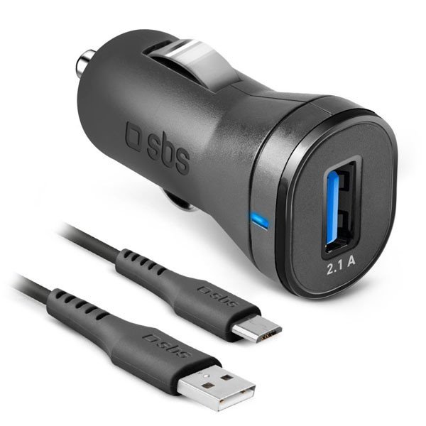 SBS Nabíjecí sada do auta s USB/Micro-USB, délka 1 m, 2,1 A, černá