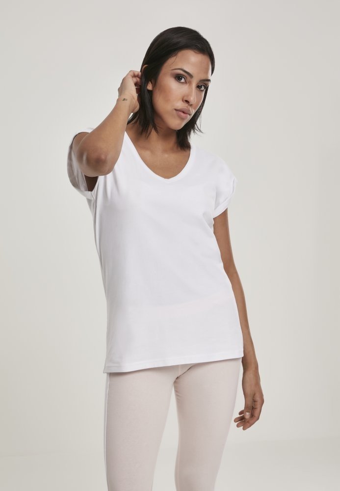 Ladies Round V-Neck Extended Shoulder Tee L