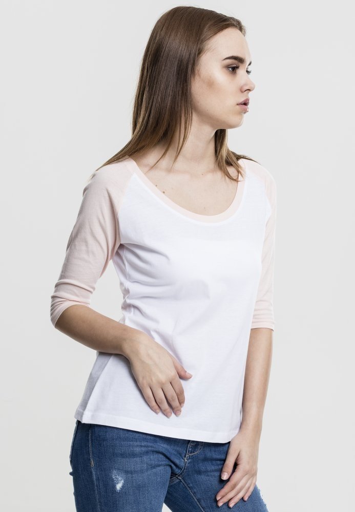 Ladies 3/4 Contrast Raglan Tee - wht/pink S
